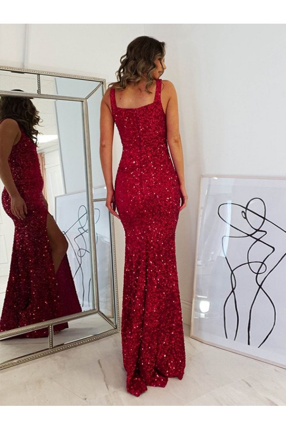 Sleeveless Square Neck Velvet Sequin Sheath Prom Dress Newcastle
