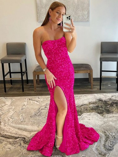 Sleeveless Fuchsia Strapless Velvet Sequin Sheath Prom Dress Newcastle