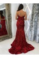 Sleeveless Burgundy Sweetheart Velvet Sequin Sheath Evening Dress Newcastle