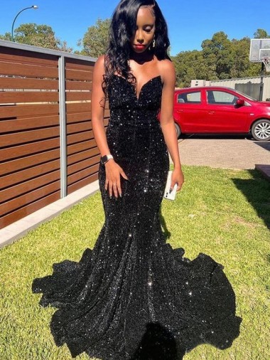 Sleeveless Black Sweetheart Velvet Sequin Mermaid Prom Dress Newcastle