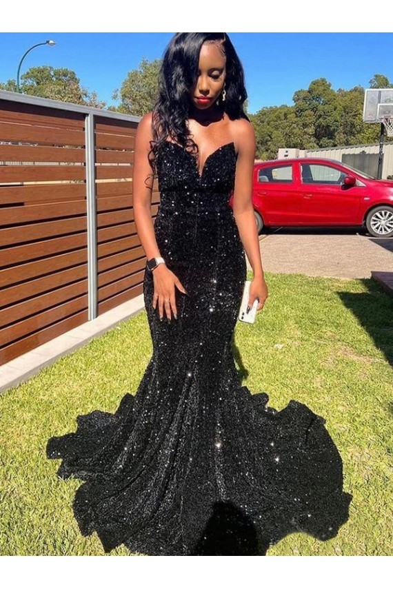 Sleeveless Black Sweetheart Velvet Sequin Mermaid Prom Dress Newcastle