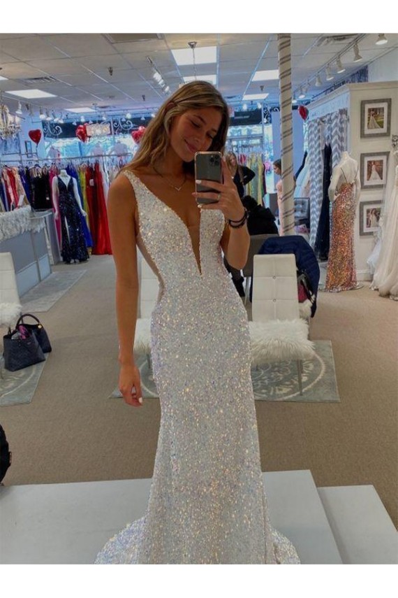 Sleeveless V-Neck Velvet Sequin Sheath Prom Dresses Newcastle