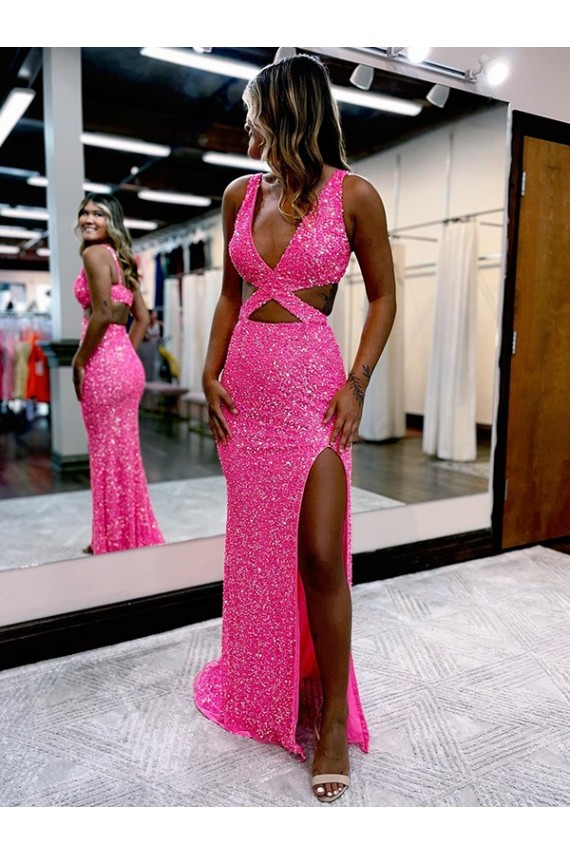 Sleeveless V-Neck Velvet Sequin Sheath Long Evening Dress Newcastle