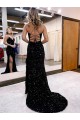 Sleeveless Royal Blue V-Neck Velvet Sequin Sheath Evening Dress Newcastle