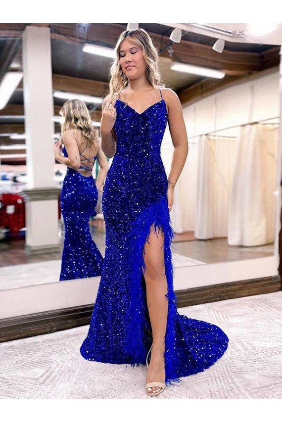 Sleeveless Royal Blue V-Neck Velvet Sequin Sheath Evening Dress Newcastle