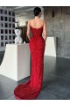 Sleeveless Red V-Neck Velvet Sequin Sheath Evening Gown / Prom Dress Newcastle