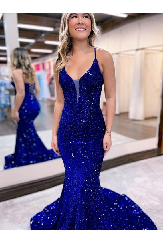 Sleeveless V-Neck Velvet Sequin Mermaid Prom Dress Newcastle