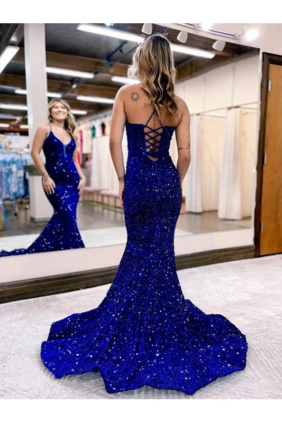 Sleeveless V-Neck Velvet Sequin Mermaid Prom Dress Newcastle