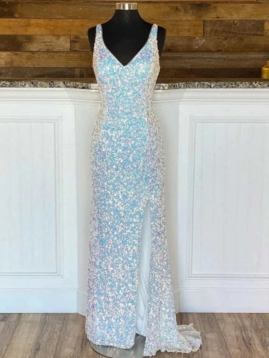 Sleeveless V-Neck Velvet Sequin Sheath Evening Gown / Prom Dress Newcastle