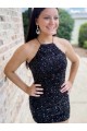 Sleeveless Halter Neck Velvet Sequin Sheath Prom Dress Newcastle