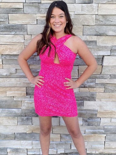 Sleeveless Halter Neck Velvet Sequin Sheath Homecoming Dress Newcastle