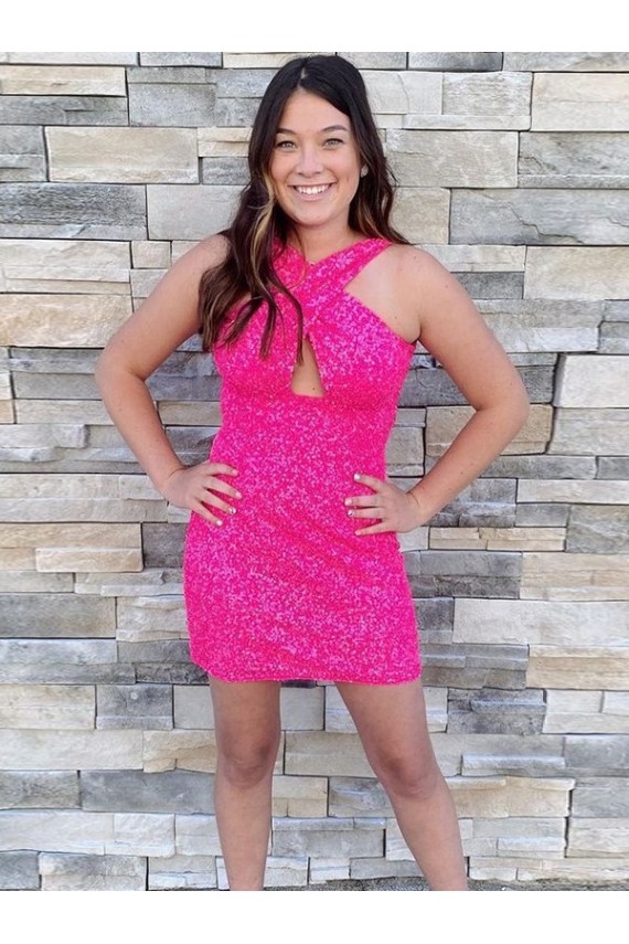 Sleeveless Halter Neck Velvet Sequin Sheath Homecoming Dress Newcastle