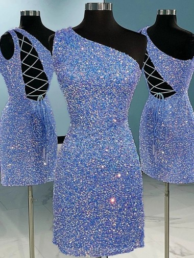 Sleeveless One Shoulder Velvet Sequin Sheath Prom Dress Newcastle