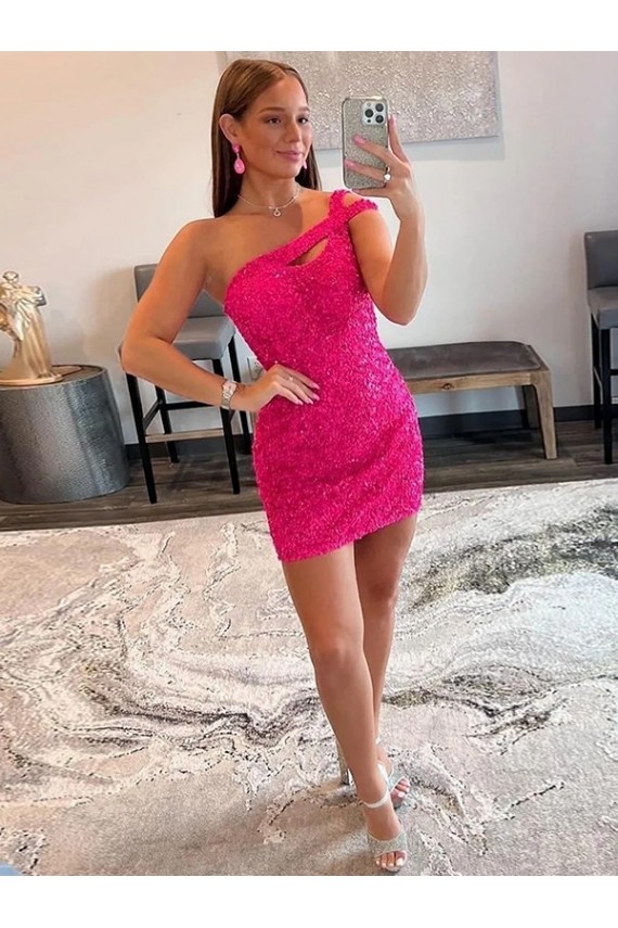 Sleeveless Fuchsia One Shoulder Velvet Sequin Sheath Prom Dresses Newcastle