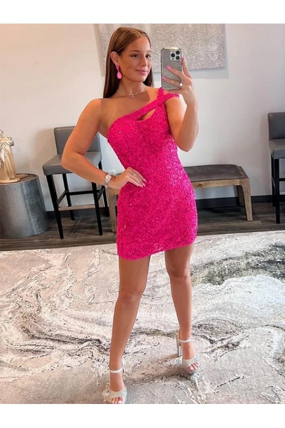 Sleeveless Fuchsia One Shoulder Velvet Sequin Sheath Prom Dresses Newcastle