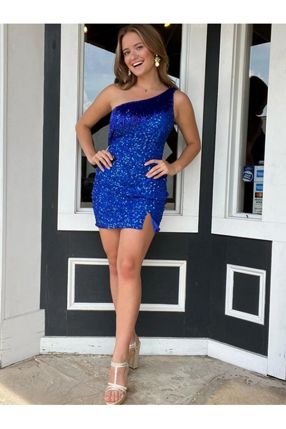 Sleeveless One Shoulder Velvet Sequin Sheath Homecoming Dresses Newcastle
