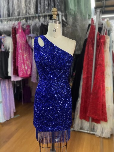 Sleeveless One Shoulder Velvet Sequins Sheath Homecoming Dress Newcastle
