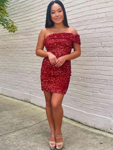Sleeveless One Shoulder Velvet Sequin Sheath Prom Dress Newcastle