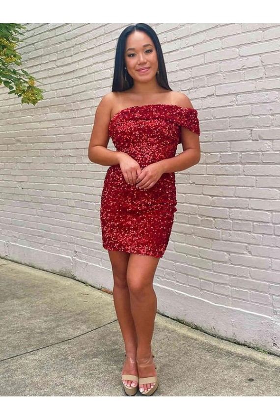 Sleeveless One Shoulder Velvet Sequin Sheath Prom Dress Newcastle