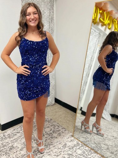 Sleeveless Spaghetti Straps Velvet Sequin Sheath Prom Dress Newcastle