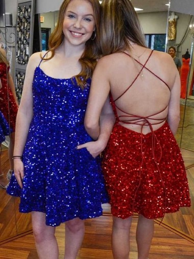 Sleeveless Spaghetti Straps Velvet Sequin A-Line Prom Dress Newcastle