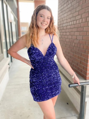 Sleeveless V-Neck Velvet Sequin Sheath Cocktail Dress / Prom Dress Newcastle