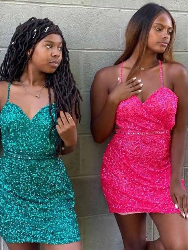 Sleeveless Dark Green V-Neck Velvet Sequin Sheath Prom Dress Newcastle