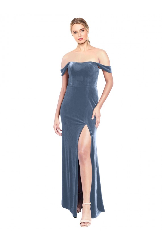 Sleeveless Off the Shoulder Stretch Velvet A-Line Prom Dress / Bridesmaid Dress Newcastle