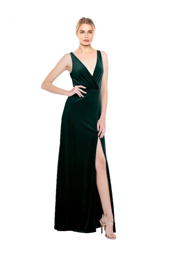 Sleeveless V-Neck V-Back Stretch Velvet A-Line Black Tie Evening Dress / Prom Dress / Bridesmaid Dress Newcastle