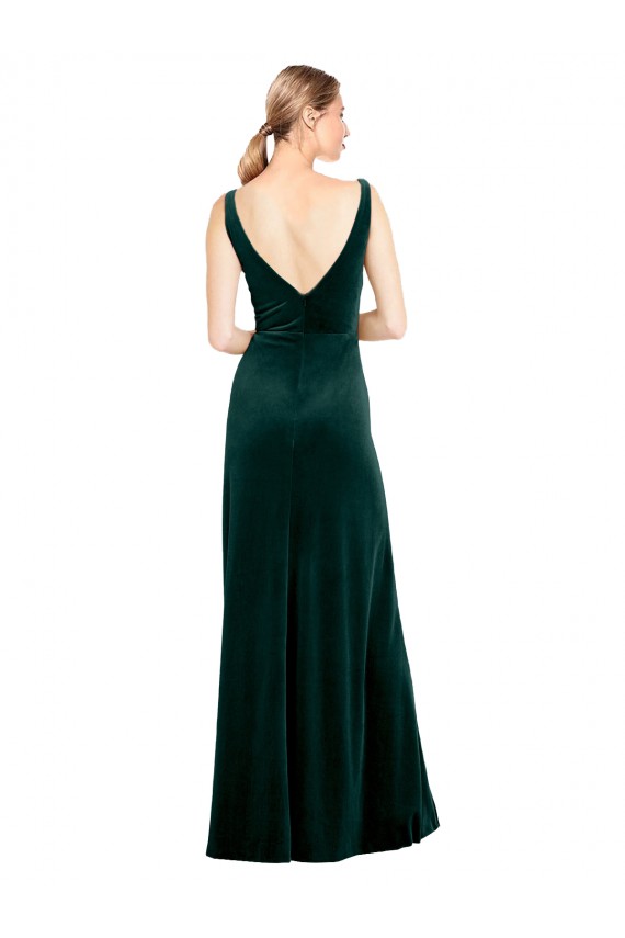 Sleeveless V-Neck V-Back Stretch Velvet A-Line Black Tie Evening Dress / Prom Dress / Bridesmaid Dress Newcastle