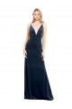 Sleeveless Dark Navy V-Neck V-Back Stretch Velvet A-Line Prom Dress / Bridesmaid Dress Newcastle