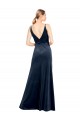 Sleeveless Dark Navy V-Neck V-Back Stretch Velvet A-Line Prom Dress / Bridesmaid Dress Newcastle