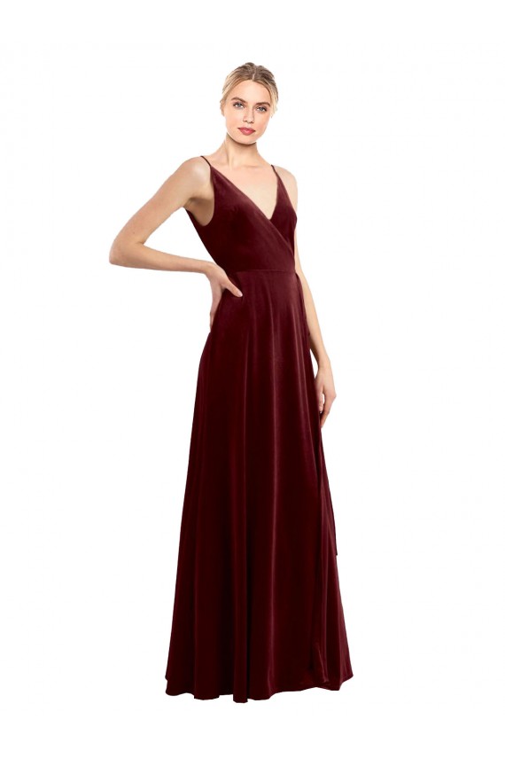 Sleeveless Burgundy V-Neck V-Back Stretch Velvet A-Line Bridesmaid Dress / Evening Dress Newcastle