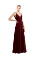Sleeveless Burgundy V-Neck V-Back Stretch Velvet A-Line Bridesmaid Dress / Evening Dress Newcastle