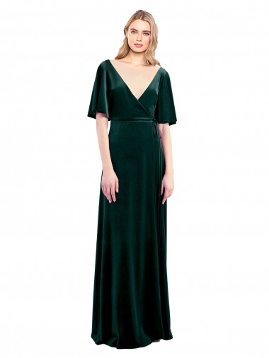 Flutter Sleeves V-Neck V-Back Stretch Velvet A-Line Prom Dress / Bridesmaid Dress Newcastle