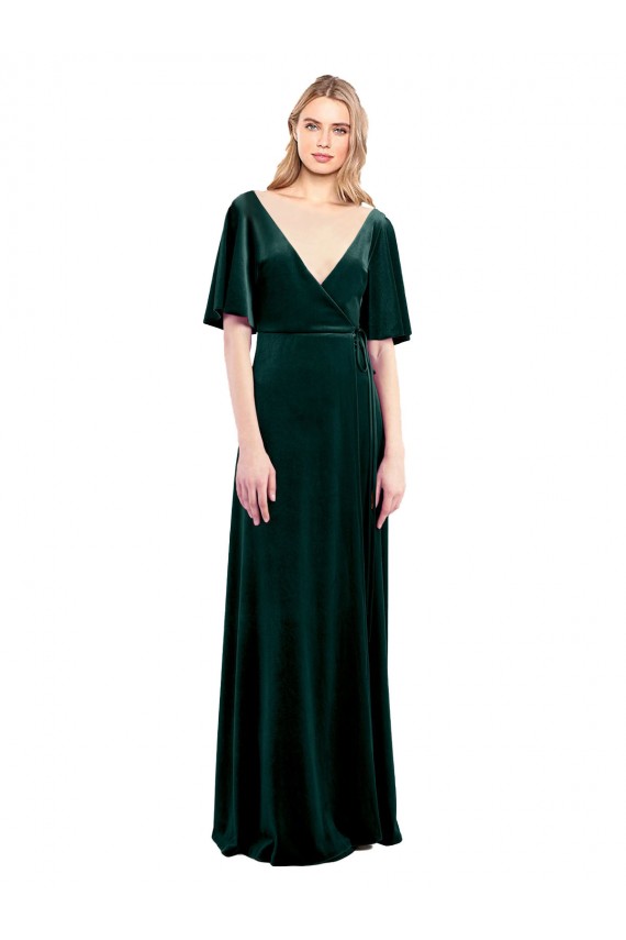 Flutter Sleeves V-Neck V-Back Stretch Velvet A-Line Prom Dress / Bridesmaid Dress Newcastle