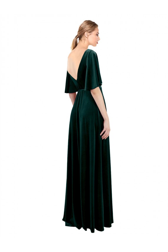 Flutter Sleeves V-Neck V-Back Stretch Velvet A-Line Prom Dress / Bridesmaid Dress Newcastle
