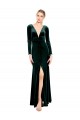 Long Sleeves V-Neck Open Back Stretch Velvet A-Line Black Tie Prom Dress / Bridesmaid Dress Newcastle