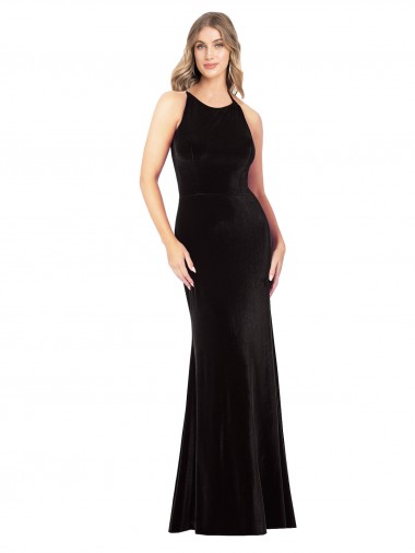 Sleeveless Spaghetti Straps Criss Cross Back Stretch Velvet Sheath Formal Evening Gown / Prom Dress / Bridesmaid Dress Newcastle