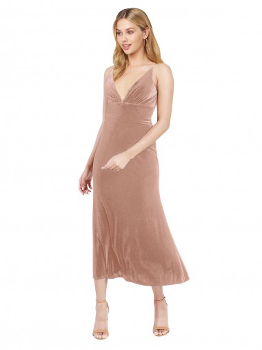Sleeveless Pink V-Neck V-Back Stretch Velvet A-Line Prom Dress / Bridesmaid Dress Newcastle
