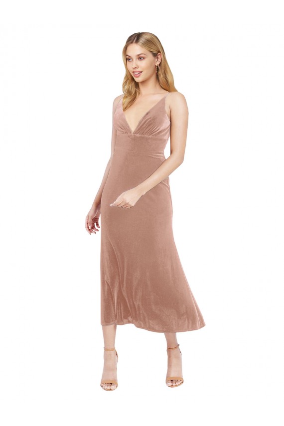 Sleeveless Pink V-Neck V-Back Stretch Velvet A-Line Prom Dress / Bridesmaid Dress Newcastle
