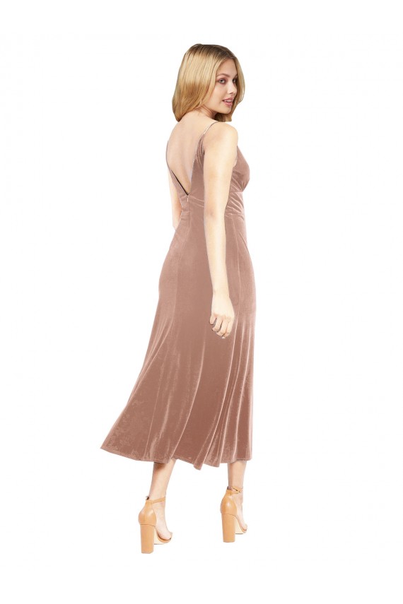 Sleeveless Pink V-Neck V-Back Stretch Velvet A-Line Prom Dress / Bridesmaid Dress Newcastle