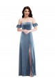 Ruffle Sleeves Off the Shoulder Low Back Stretch Velvet A-Line Formal Dress / Bridesmaid Dress Newcastle