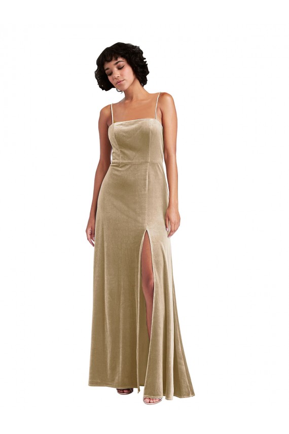Sleeveless Square Neck Low Back Stretch Velvet A-Line Formal Evening Gown / Prom Dress / Bridesmaid Dress Newcastle