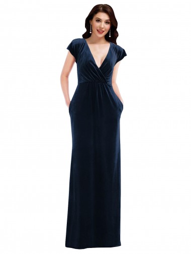 Flutter Sleeves V-Neck Stretch Velvet A-Line Formal Dress / Bridesmaid Dress Newcastle