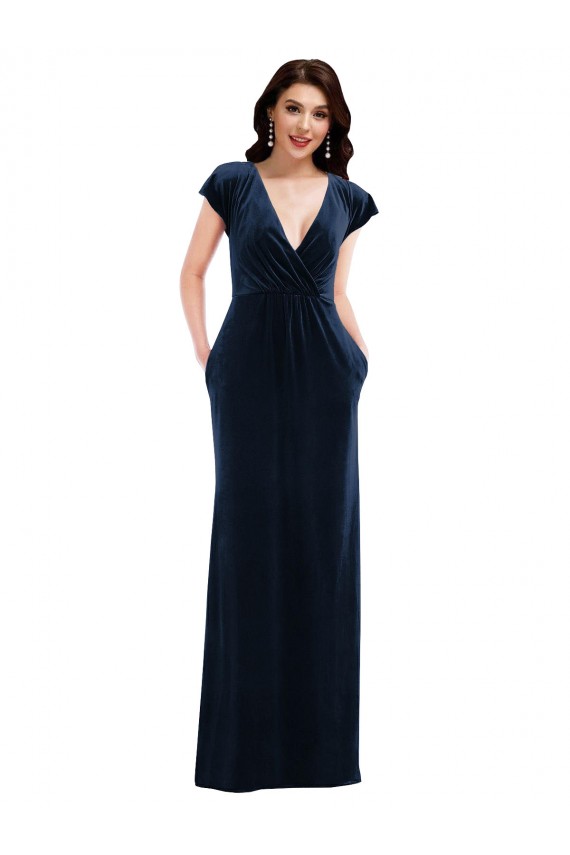 Flutter Sleeves V-Neck Stretch Velvet A-Line Formal Dress / Bridesmaid Dress Newcastle