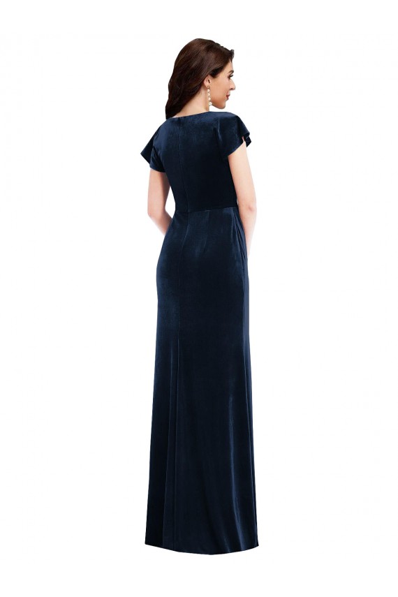 Flutter Sleeves V-Neck Stretch Velvet A-Line Formal Dress / Bridesmaid Dress Newcastle