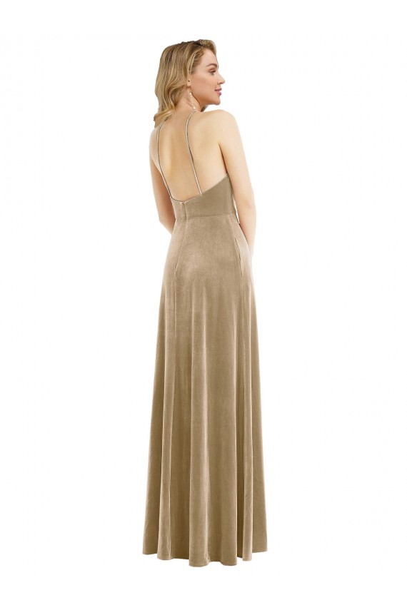 Sleeveless Halter Neck Open Back Stretch Velvet A-Line Semi Formal Evening Dress / Prom Dress / Bridesmaid Dress Newcastle