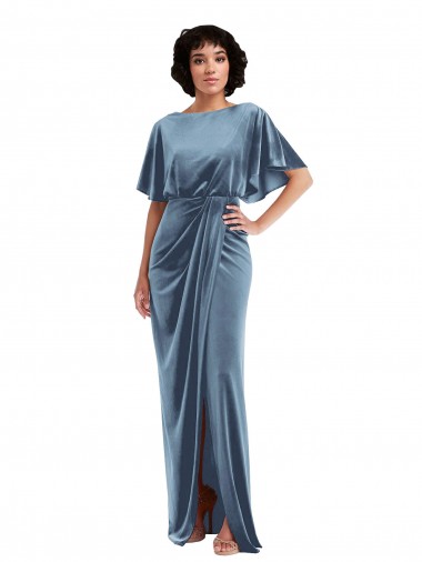 Flutter Sleeves Open Back Stretch Velvet Sheath Semi Formal Evening Dress / Prom Dress / Bridesmaid Dress Newcastle