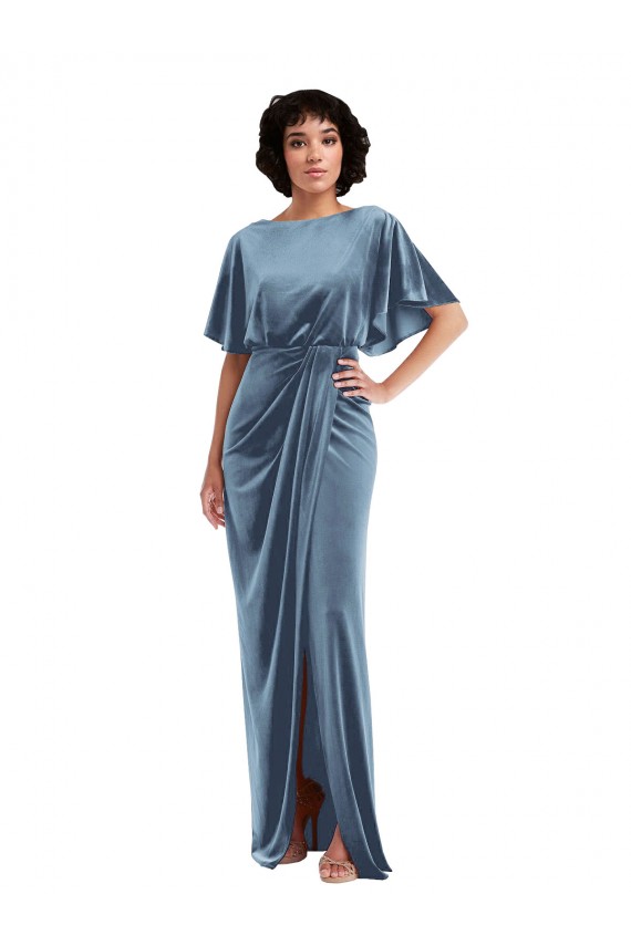 Flutter Sleeves Open Back Stretch Velvet Sheath Semi Formal Evening Dress / Prom Dress / Bridesmaid Dress Newcastle